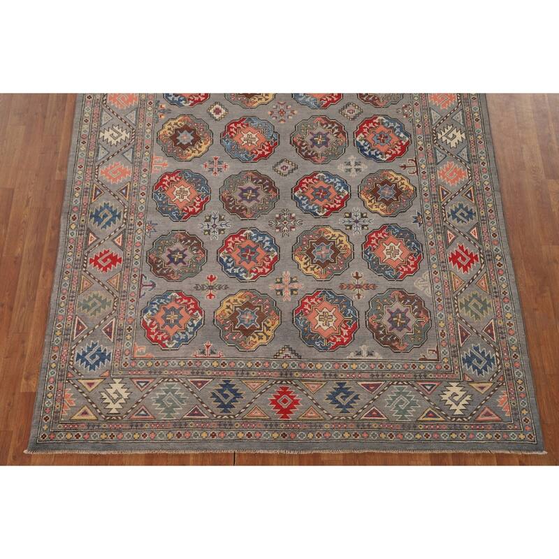 All-Over Gray Kazak Living Room Area Rug Hand-Knotted Wool Carpet - 6'7" x 9'8"
