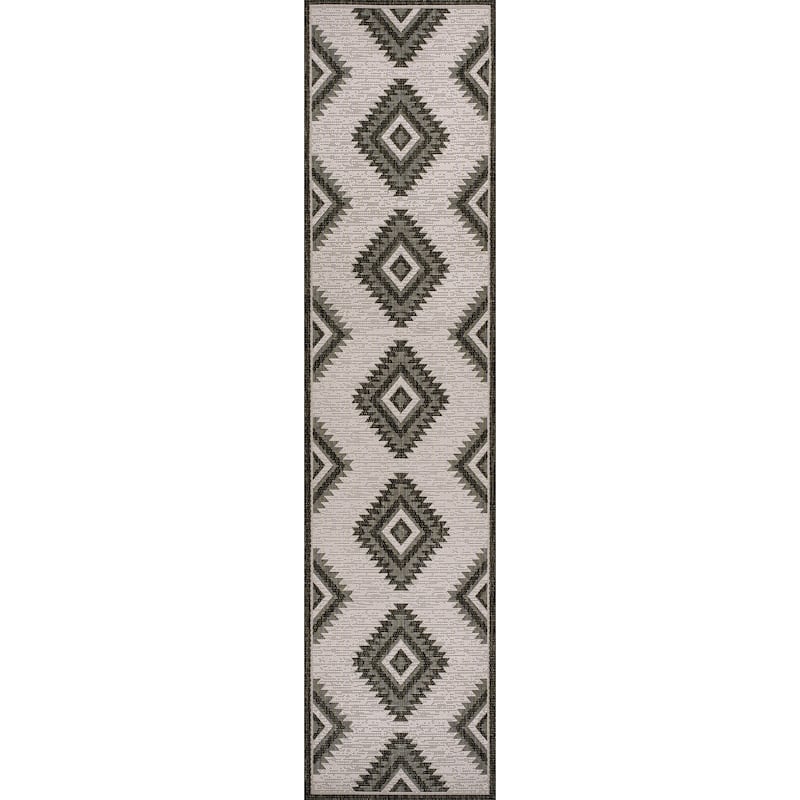 JONATHAN Y Aimee Geometric Moroccan Diamond Black/Cream Indoor/Outdoor Area Rug - 2 X 8 - Black/Cream