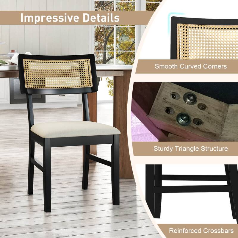 Costway Rattan Dining Chairs Set of 2/4 with Padded Seat, Rubber Wood