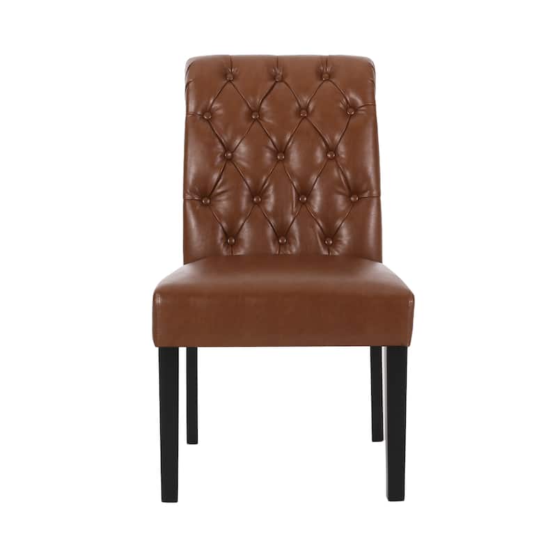 Modern Dining Chair PU Leather Dining Chair with Roll Top and Quilted Backrest, for Dining Room, Set of 2, Black