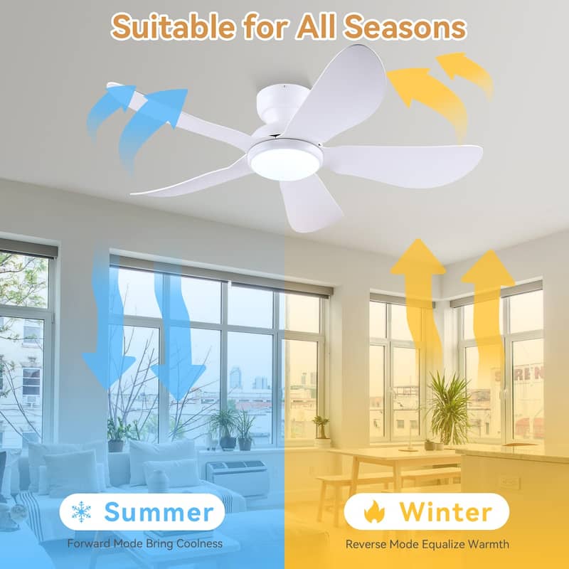 32/36/46/52 inches Low Profile Ceiling Fan with Light and Remote for Living Room Bedroom Kid's Room Patio