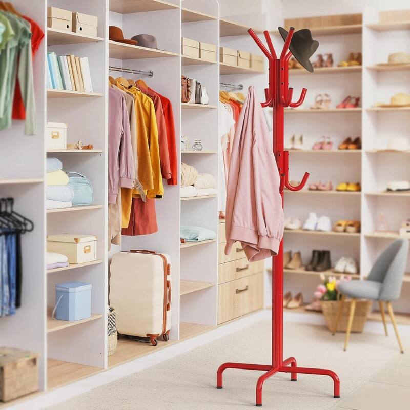 12 Hooks Standing Coat and Hat Hanger Organizer Rack