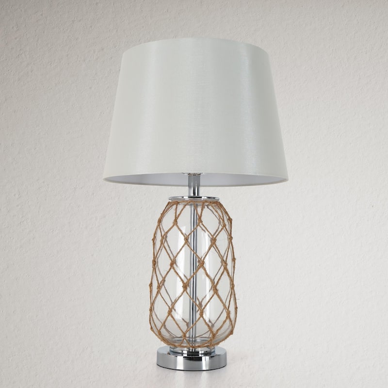Modern Glass Table Lamp Coastal 26-inch Cylindrical Desk Lamp with Jute Rope Design - L15" x H26"