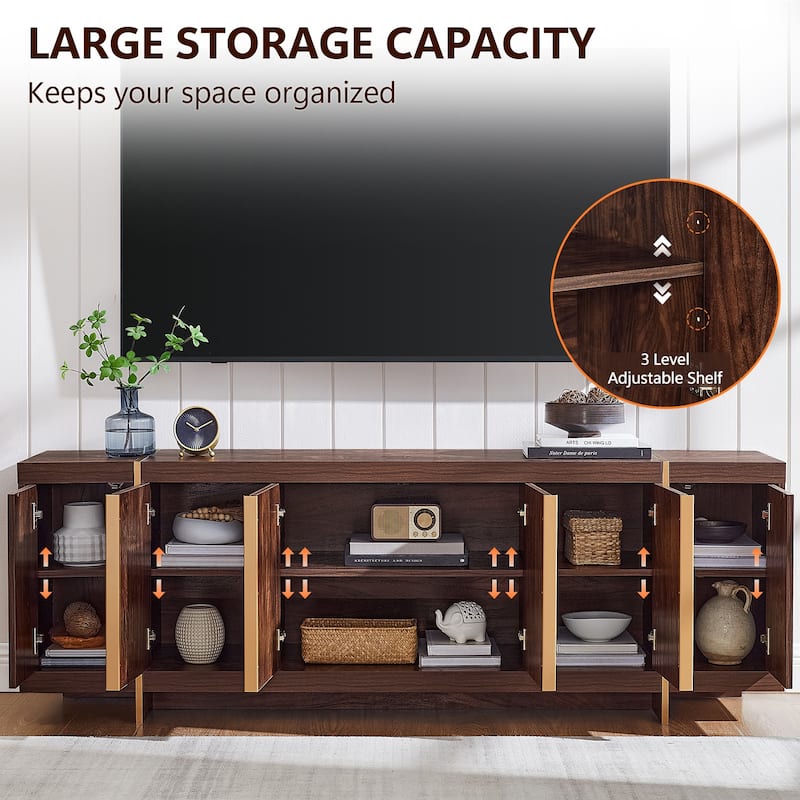 Modern 70" TV Stand, Entertainment Center, Handle-Free Hidden Design