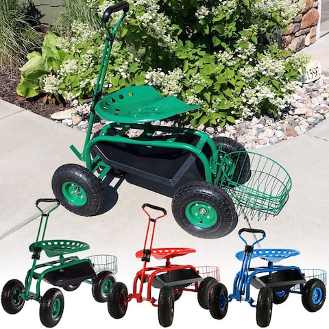 Rolling Garden Cart w/ Extendable Handle Pneumatic - Multiple Colors