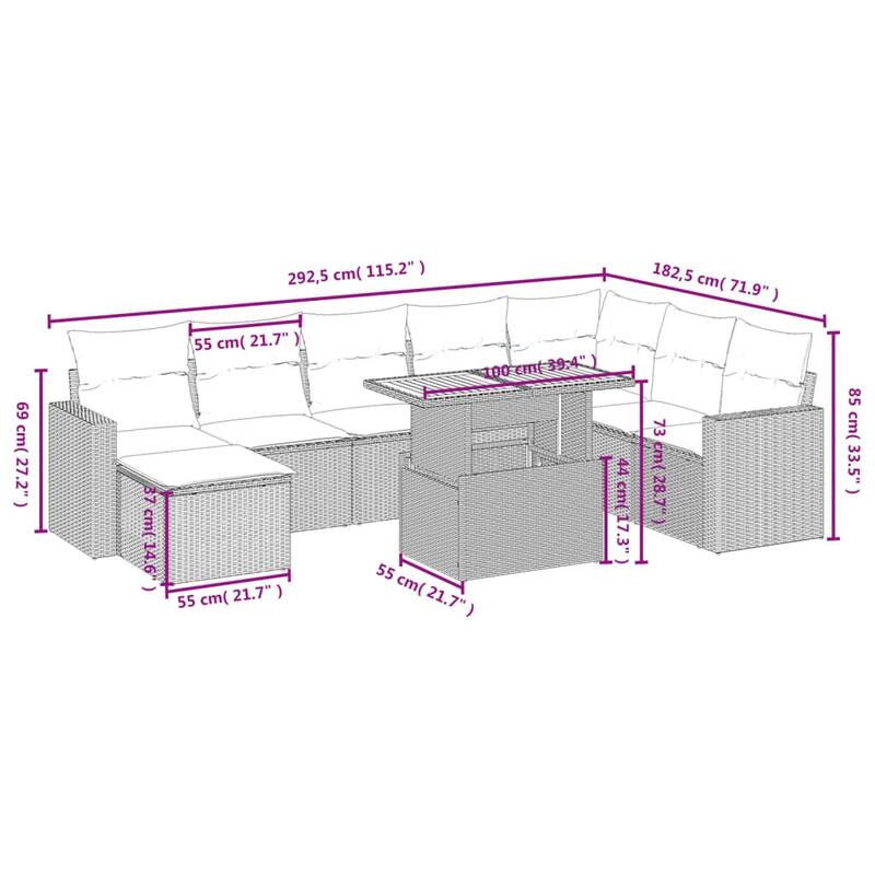 vidaXL Garden Sofa Set Grey - 21.7 x 39.4 x 28.7