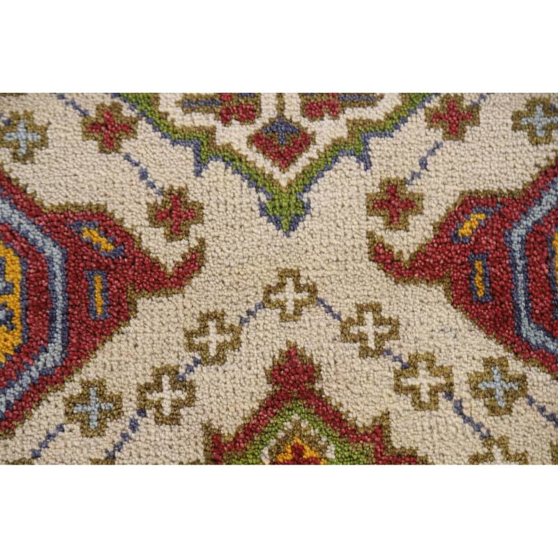Geometric Beige Kazak Indian Rug Handmade Wool Carpet - 2'7"x 6'0"
