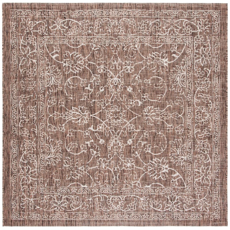 SAFAVIEH Courtyard Aquata Indoor/ Outdoor Waterproof Patio Backyard Rug - 6'7" Square - Brown/Ivory