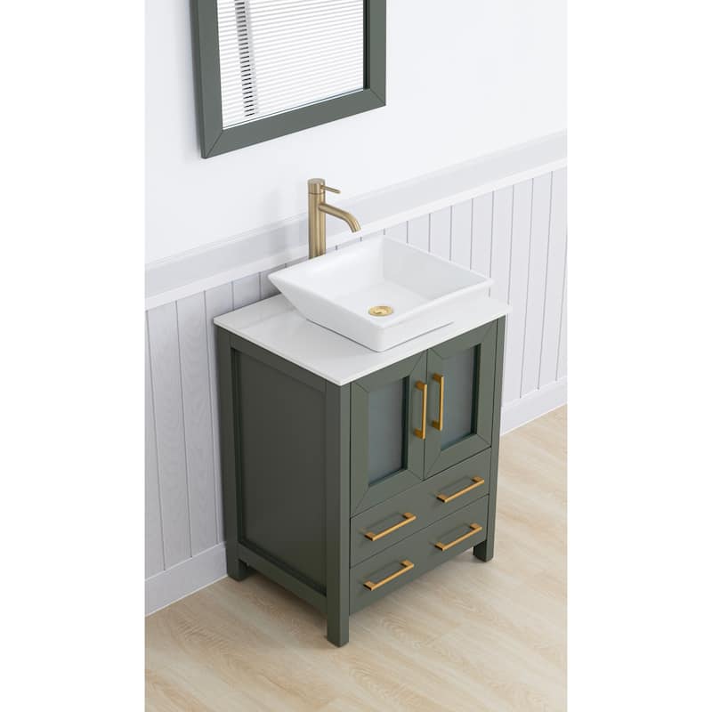 Vanity Art 24-inch Single Sink Bathroom Vanity Set With Engineered Marble Top and Free Mirror