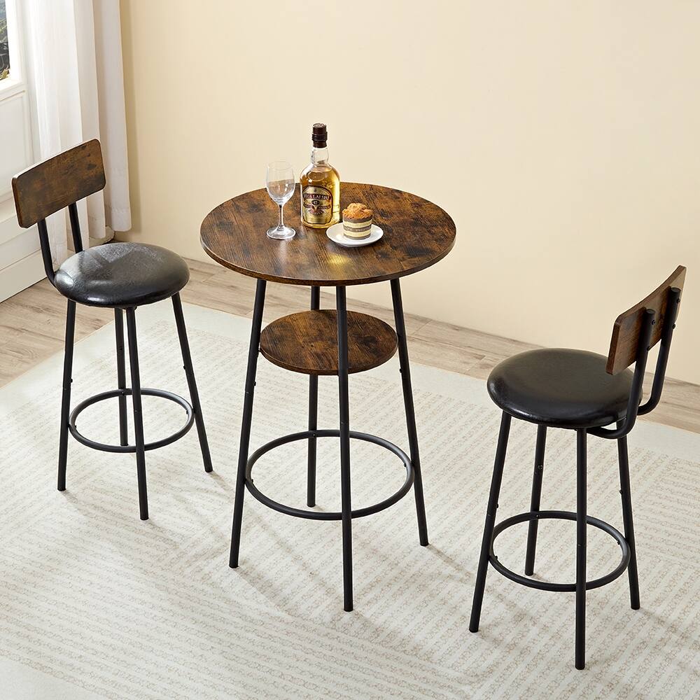 3-Piece Round Dining Table Set, Bar Table with 2 PU Bar Chairs