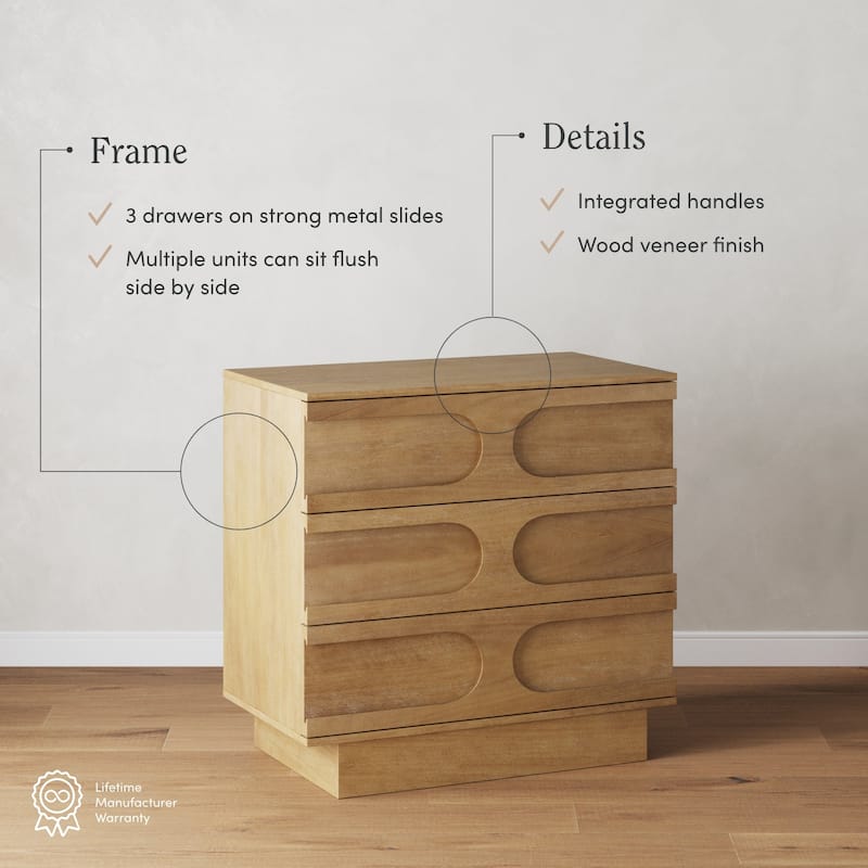 Iris 3 Drawer Dresser, Mid-Century Modern Solid Wood Dresser for Bedroom