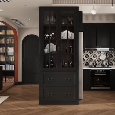 Modular Glass Doors Display Cabinet Combo Bookcase Home Office Pantry