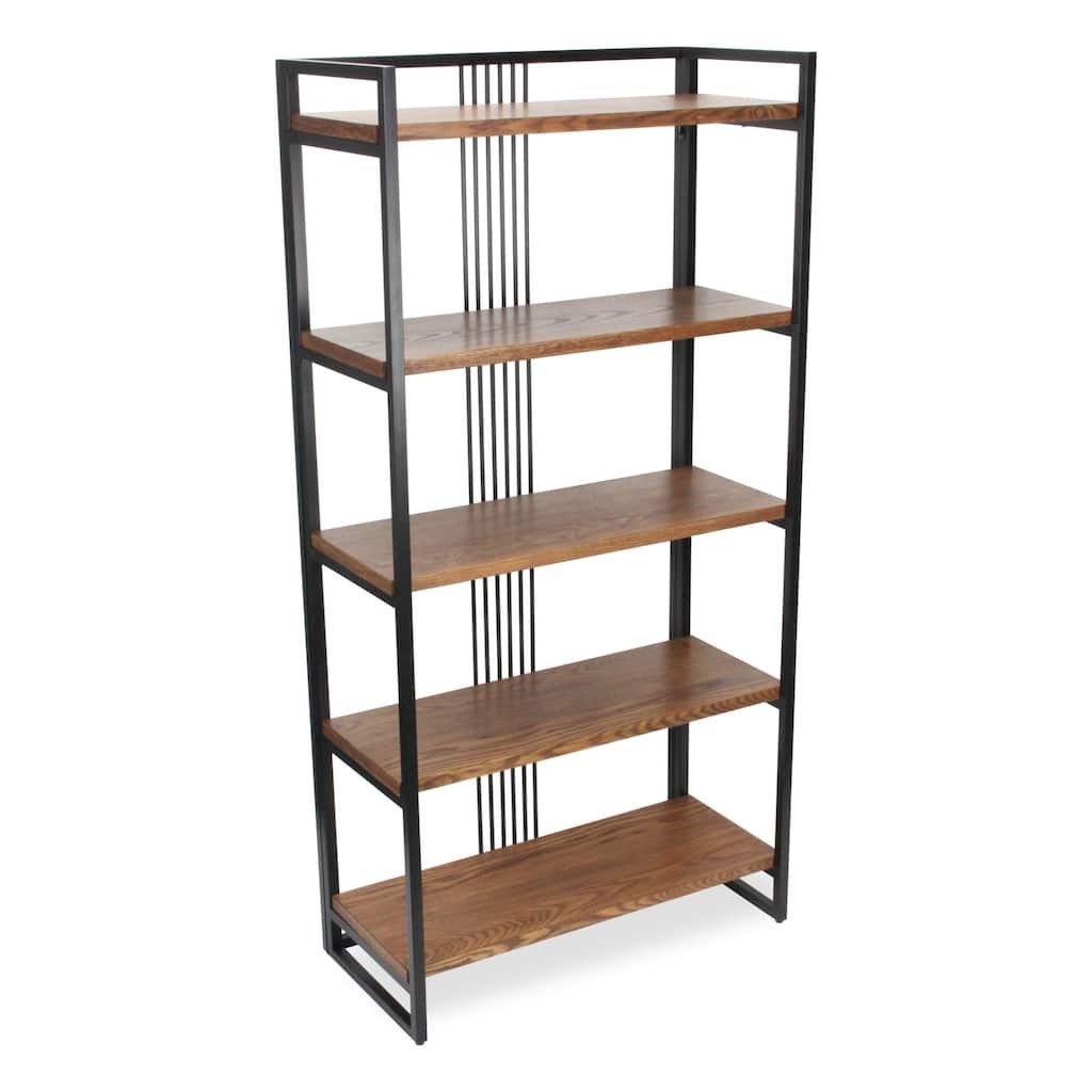 5 Tier Rectangular Framed Shelf - 60.25" - Brown and Gray