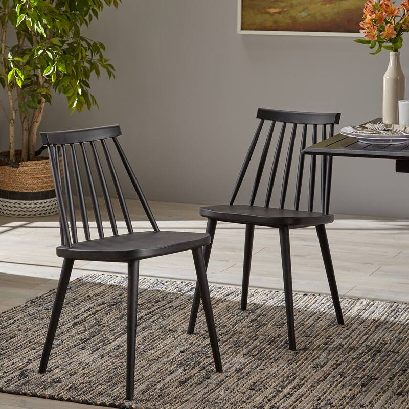 Dunsmuir Plastic Spindle-back Dining Chair (Set of 2) by Christopher Knight Home - Black