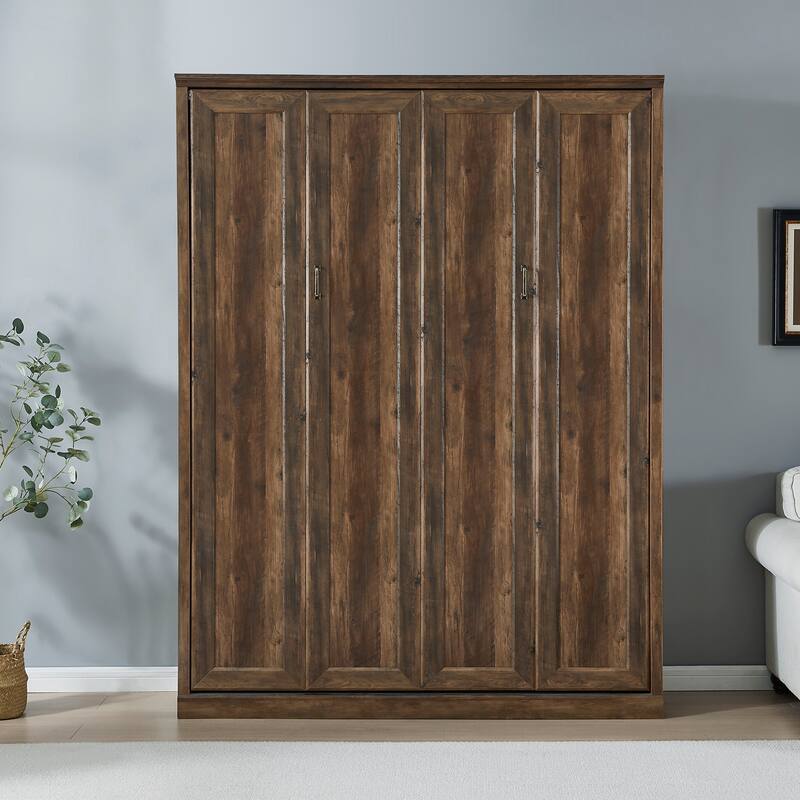 Space-Saving Modern Murphy Bed with Dual Piston Lift - Foldable Platform Bed Convertible Hidden Cabinet Design Cube Cabinet Bed