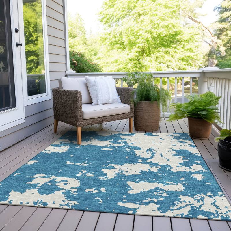 Machine Washable Indoor/ Outdoor Chantille Abstract Rug - Teal - 8' x 10'