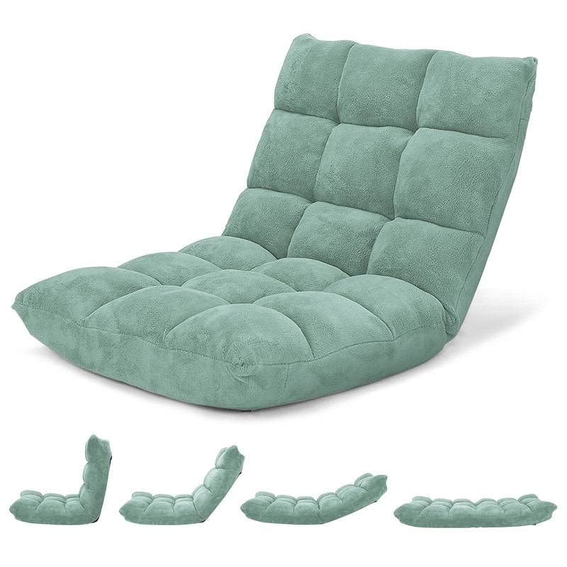 Coral Velvet Adjustable Floor Chair with 14-Position Backrest and Folding Design - 41.5" x 22.5" x 6" (L x W x H)
