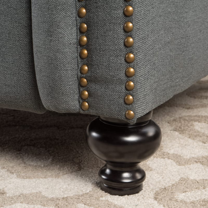 Upholstered Push Back Recliner Chair with Rivet Trim & Wooden Legs, Mid-Century Rolled Arms Lounge Sofa Chair for Living Room