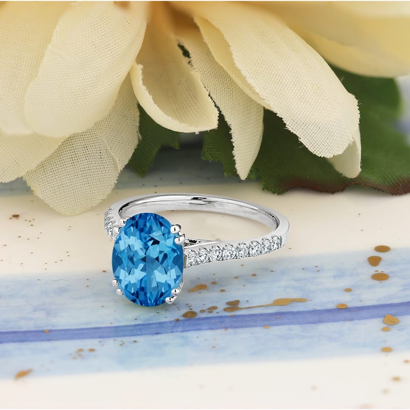 Auriya 2 3/4ct Fancy Oval Swiss Blue Topaz and Diamond Engagement Ring 1/4ctw 14k Gold