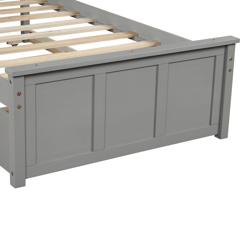 Grey Pine Wood Twin Platform Bed with 3 Drawers, Sturdy Frame, Plywood Slats, and MDF Support - Space-Saving Storage Solution