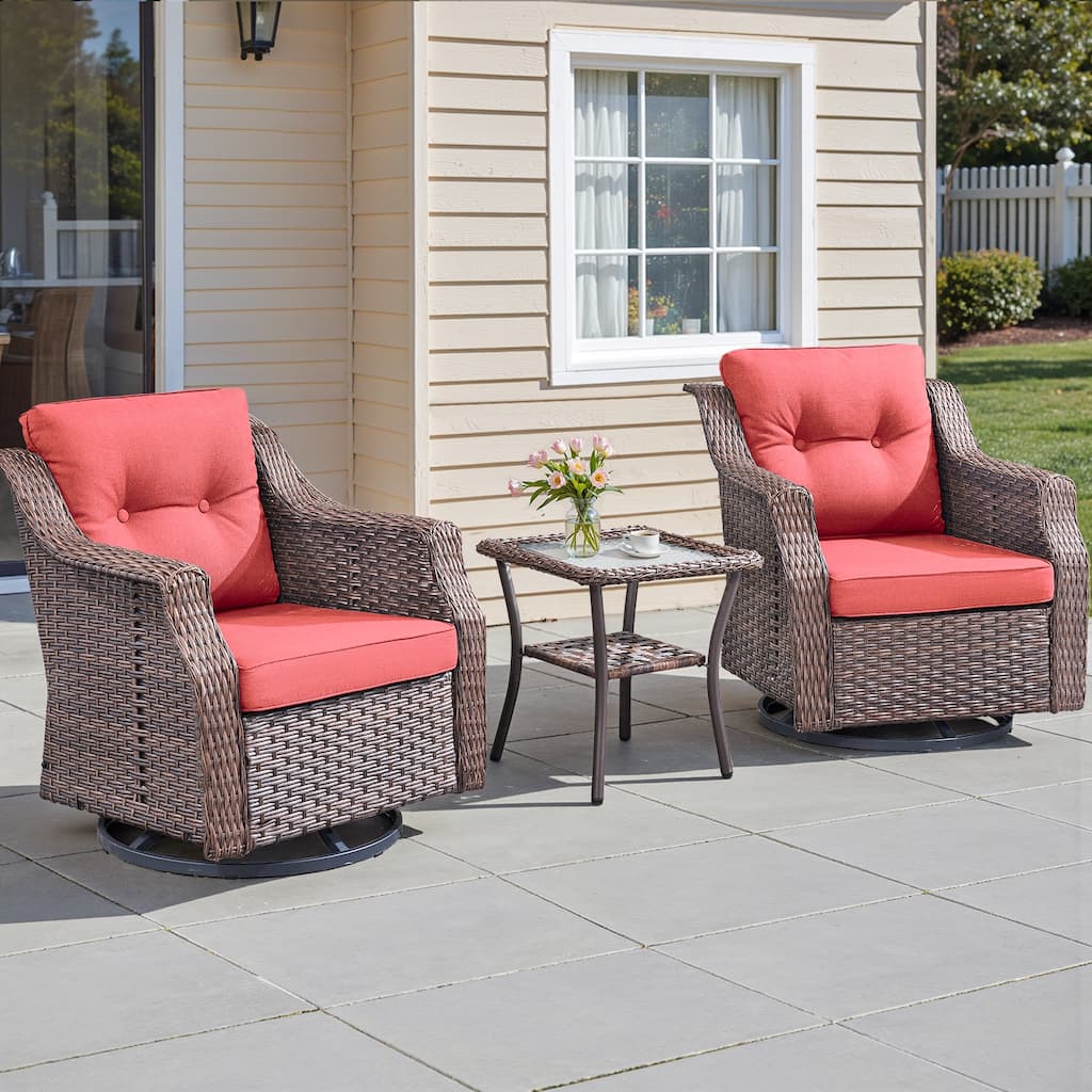 Pocassy 3-Piece Patio Swivel Chair with Side Table