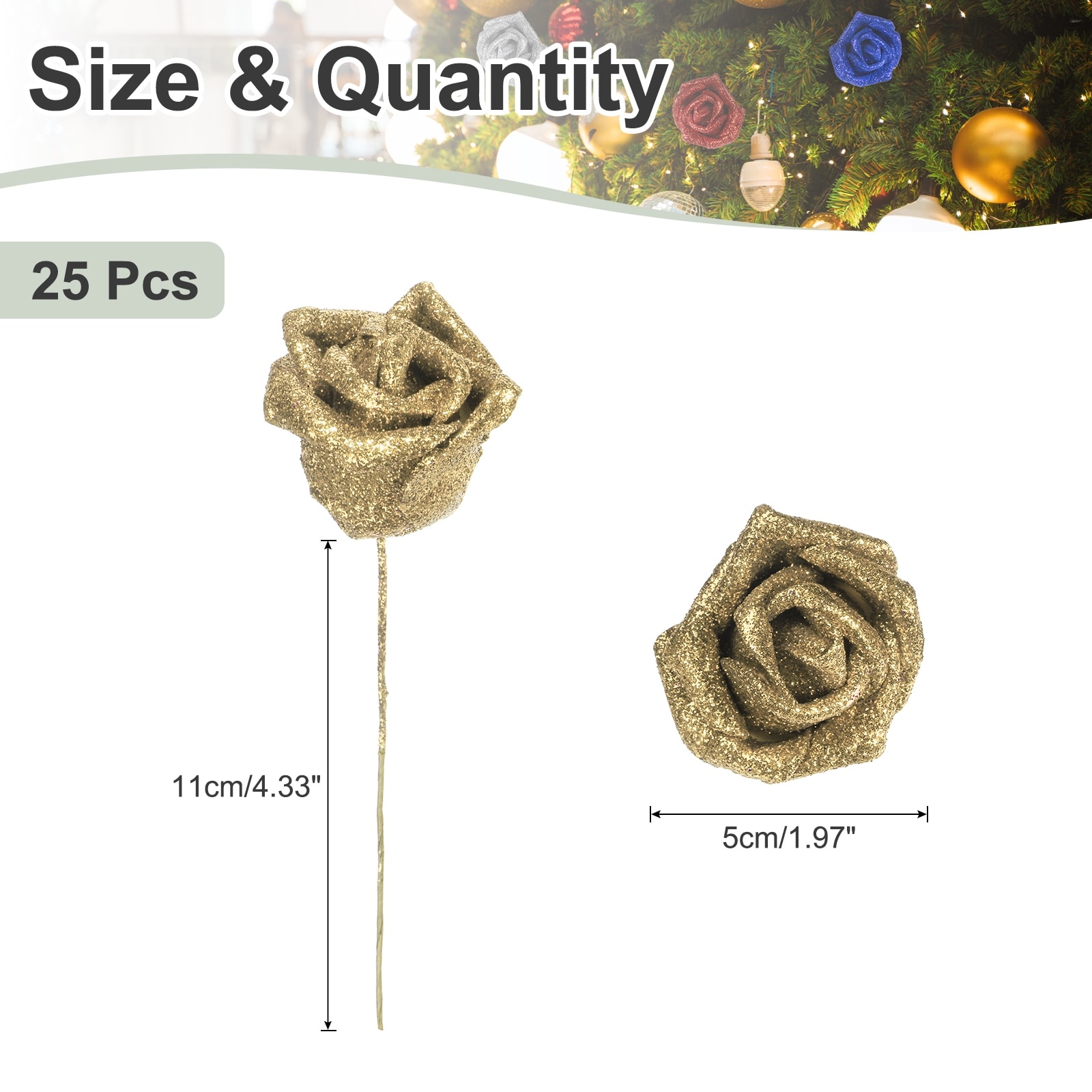 Glitter Roses, Foam Artificial Flowers Roses Heads Real Looking Fake Flowers Bulk with Stem