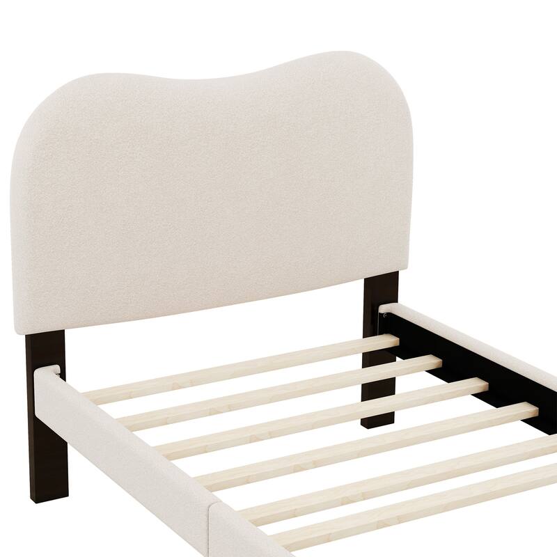 Twin Size Upholstered Platform Bed with Wood Supporting Feet