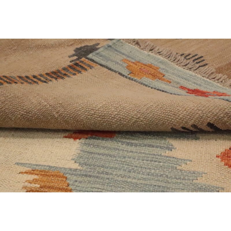 Hand Woven Oriental 100% Wool Carpet Southwestern Tribal Navy Blue & Blues Kilim Area Rug - 7' 4'' X 5' 0''