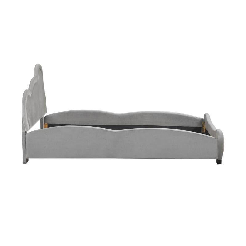 Twin Velvet Upholstered Bed with Bear Headboard and Bed-End Storage Pockets - Perfect for Kids' Rooms