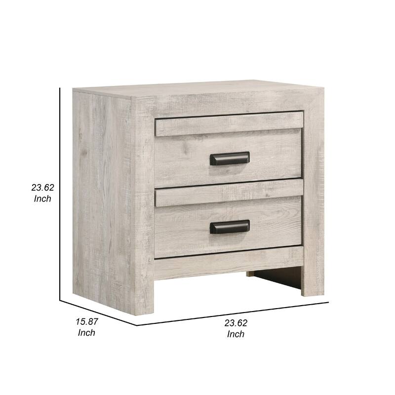 Velz Nightstand, 2 Drawers, Metal Finger Pull Handles, Weathered Beige