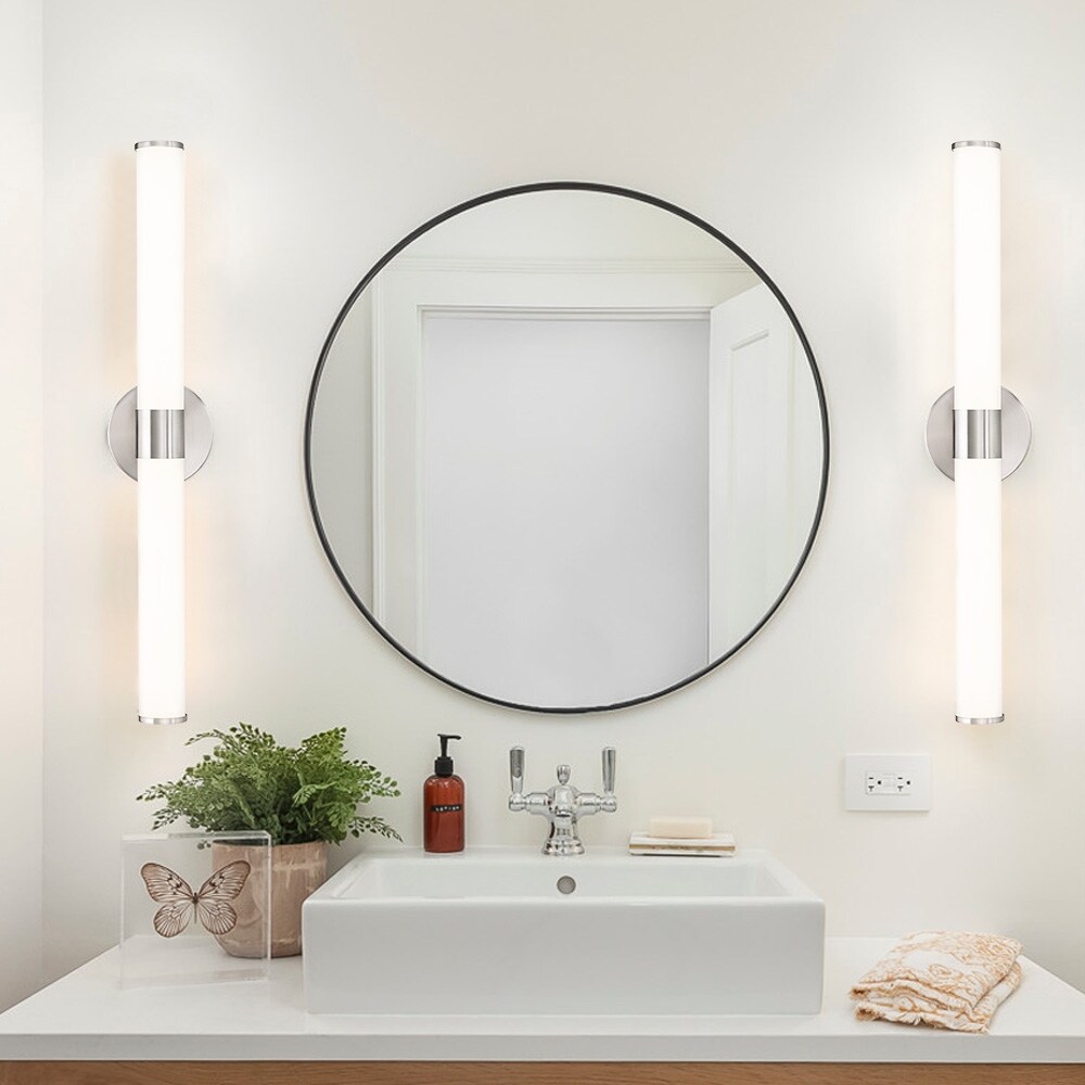 24 in. 3-Light Brushed Nickel Modern/Contemporary LED Vanity Light Bar with  Glass Shade - 24\, image size:1000x1000