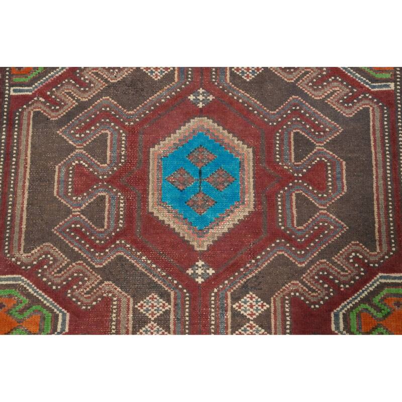 Hand Knotted Oriental 100% Wool Carpet Traditional Geometric Red Bakhtiari Runner Rug - 9' 11'' X 3' 6''