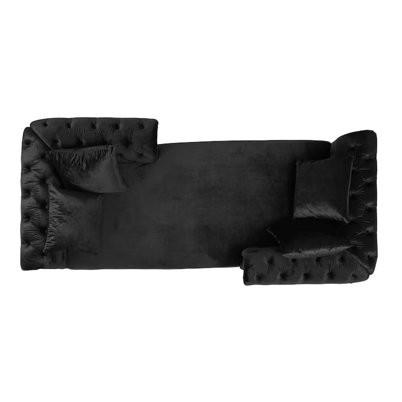 Houck Modern Glam Tufted Velvet Tete-a-Tete Chaise Lounge with Accent Pillows by Christopher Knight Home
