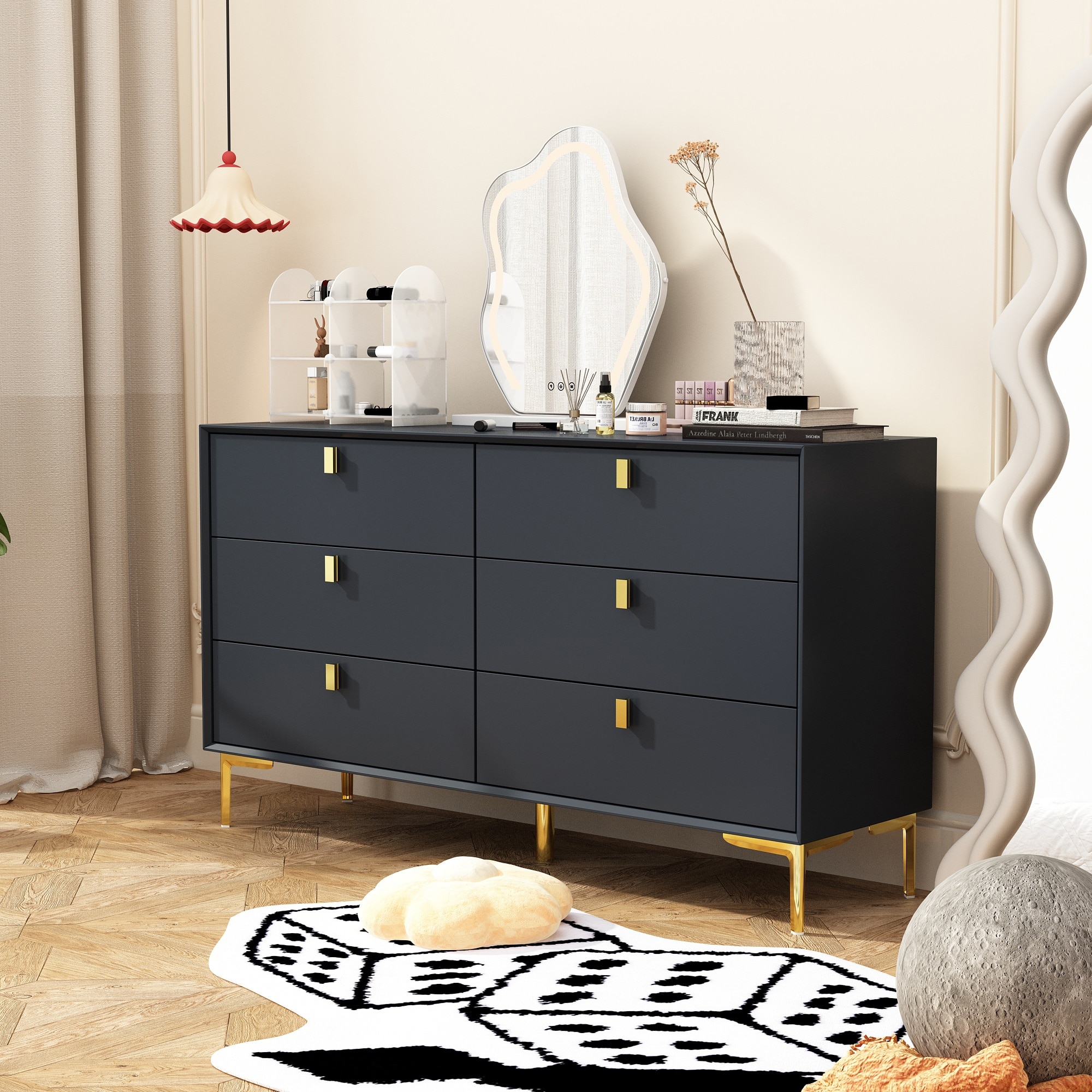 Dresser 6 Drawer Wood Dresser for Bedroom with Storage Modern Gold -  Overstock - 36937334