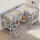 preview thumbnail 2 of 22, Wood Twin Size L-Shaped Loft Kids Bed Frame with Ladder, 2-Built-in Desks, No Box Spring Required, Easy to Assemble, Grey