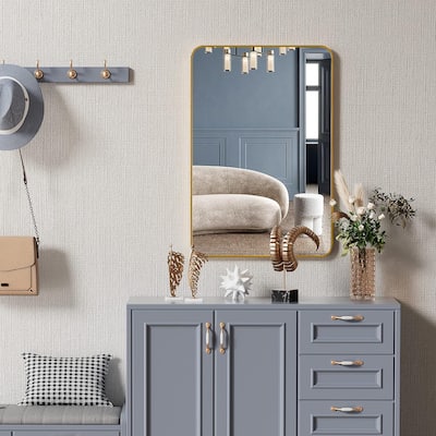 24x36 Inch Gold Metal Framed Rectangular Bathrrom Mirror for Wall
