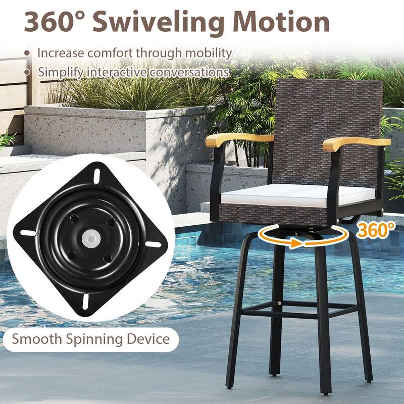 Gymax 2 PCS Outdoor Rattan 360 degree Swivel Bar Stool w/ Removable
