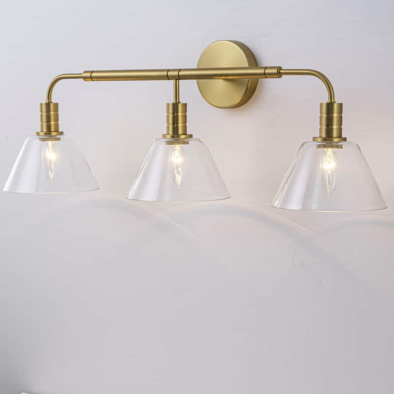 3-Light Transitional Gold Metal Glass Vanity Light for Bathroom - 3 Light