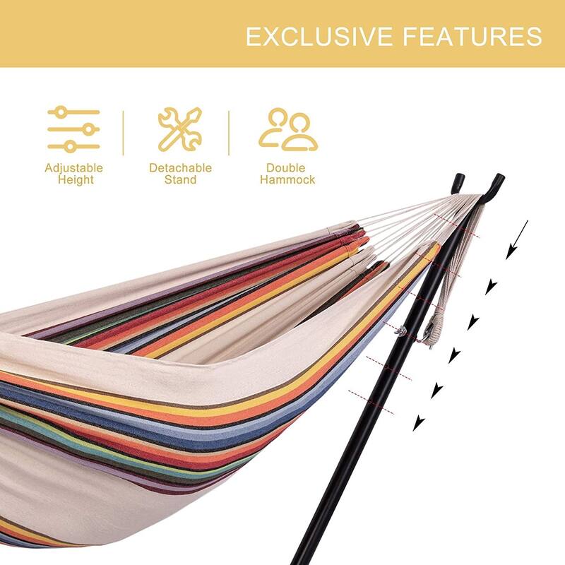 Double Cotton Hammock with Heavy Duty Steel Stand