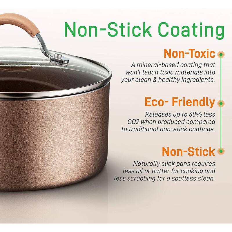 14Piece Nonstick Cookware PTFE/PFOA/PFOSFree Heat Resistant Lacquer
