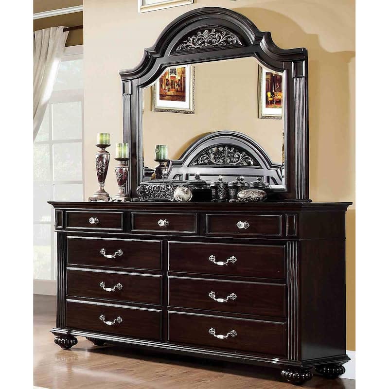 Classic Dark Walnut Bedroom Furniture Set Bed Nightstand Dresser Mirror Chest