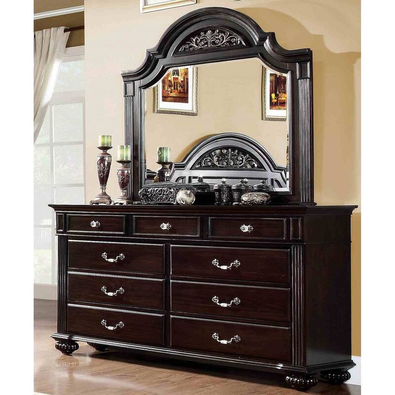 Formal Dark Walnut Finish Floral Design Bedroom Set 3pc