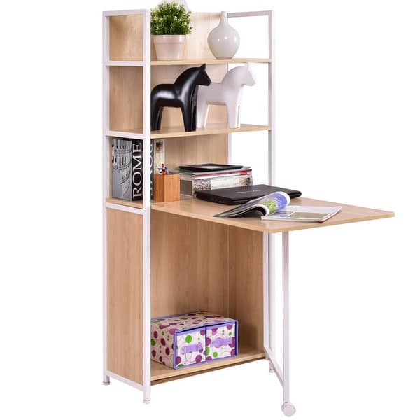 Shop Gymax 2 In 1 Folding Desk Cabinet Fold Out Convertible Study