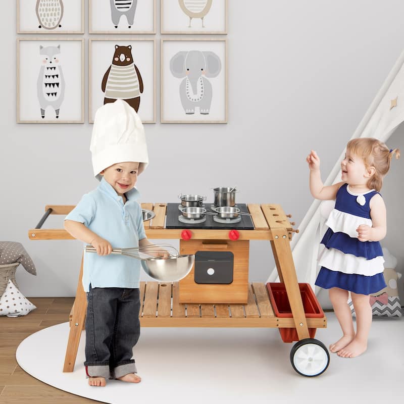 Costway Kid's Play Trolley Outdoor Wooden Kids Play Cart with Sun - See Details