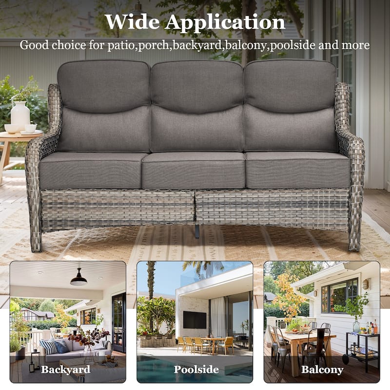 Pocassy 7 Pieces Outdoor 6 Inch Sofa Swivel Chair Ottoman with Fire Table