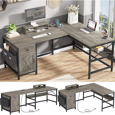 L Shaped Computer Desk Drawer Power Strip Storage Cabinet Storage Bag