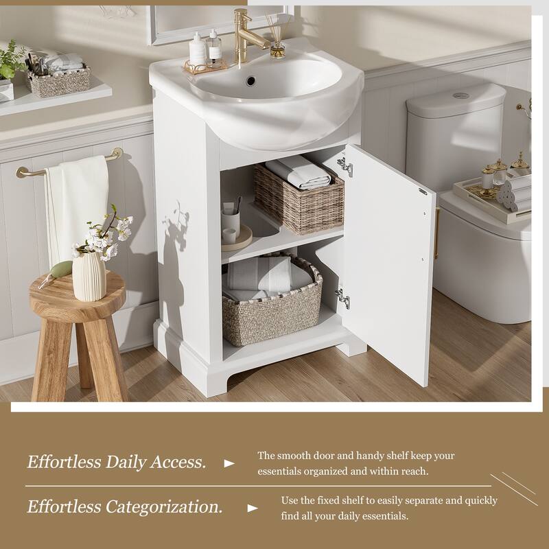 20" Freestanding Bathroom Vanity with White Farmhouse Ceramic Sink - 19.7'' x 13.4'' x 33.4''