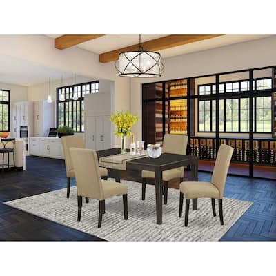 Modern Dining Set 5 Piece - Rectangle Table & 4 Parson Chairs - Cappuccino Finish