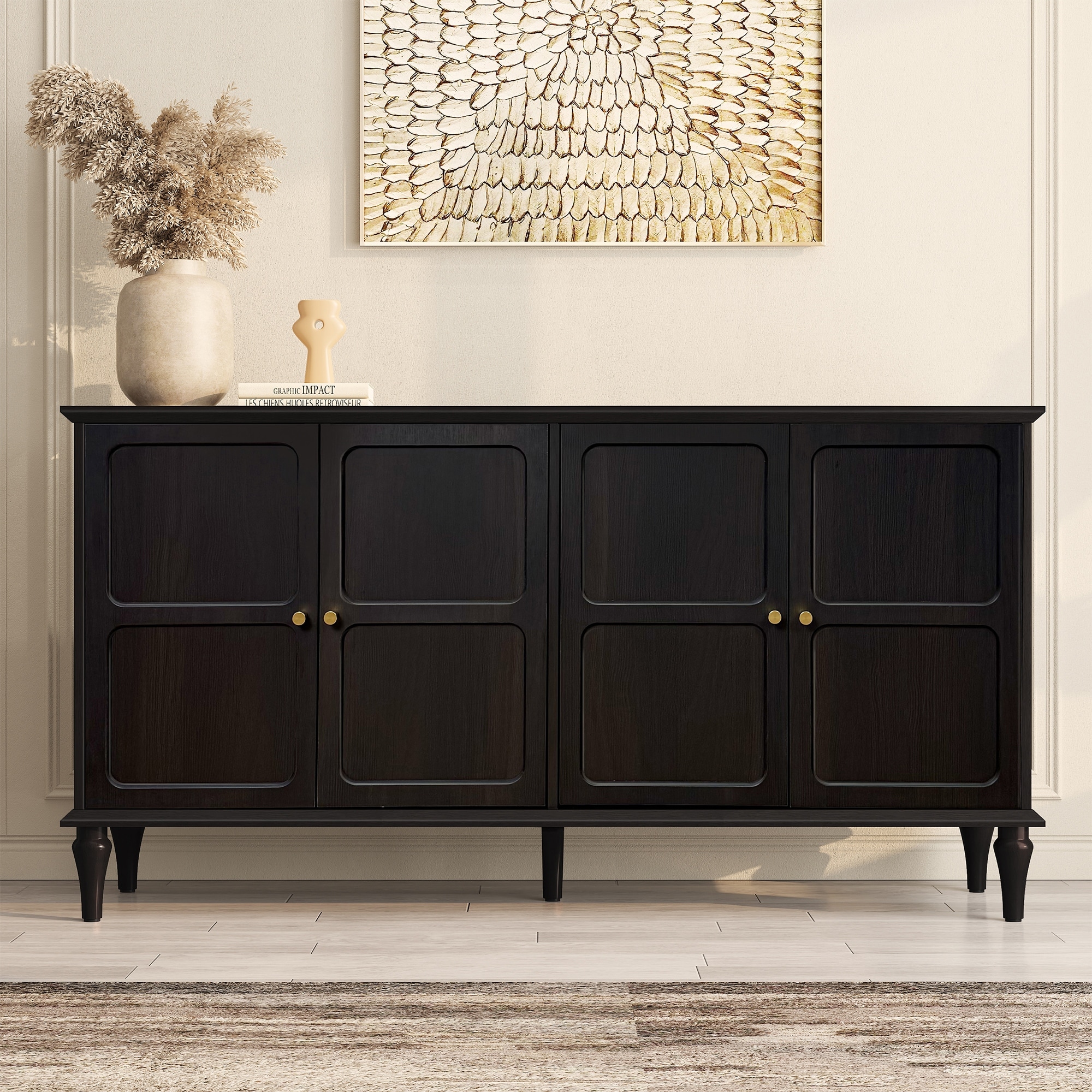 58" Mid-Century 4-Door Cabinet