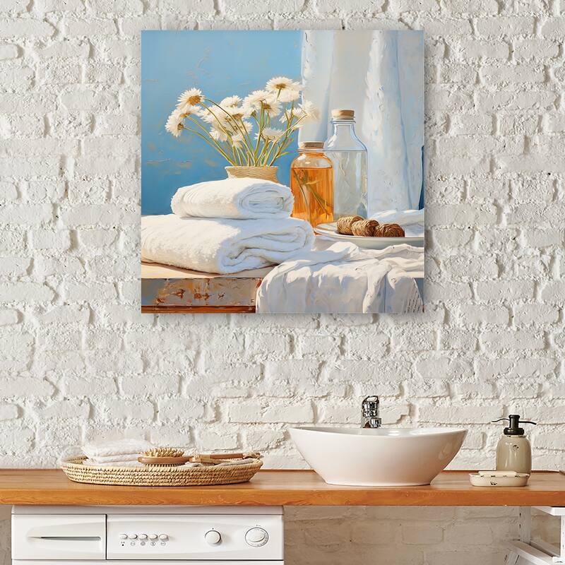 Designart "White And Orange Coastal Laundry Towels I" Laundry Wall Décor White - Modern Print Art For Living Room